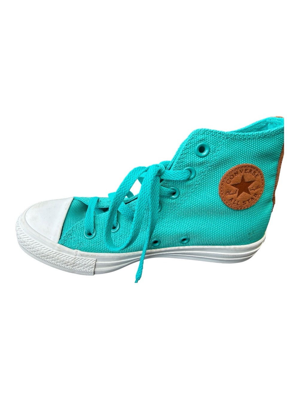 Converse canvas Women’s 6 Men’s 4 High-Top Sneaker in Turquoise with Brown Patch